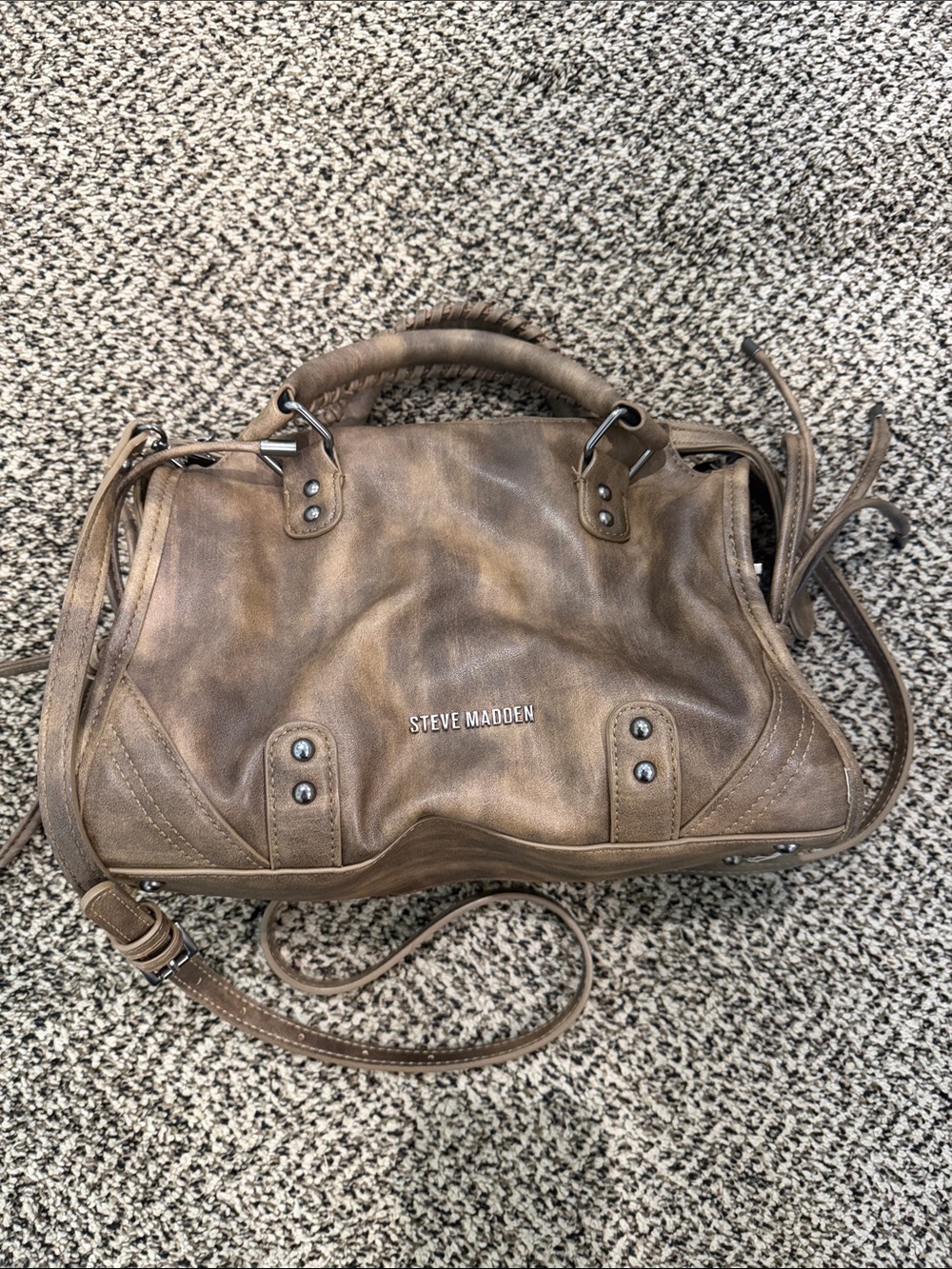 Steve Madden Briggs Brown Leather Satchel with Detachable Strap